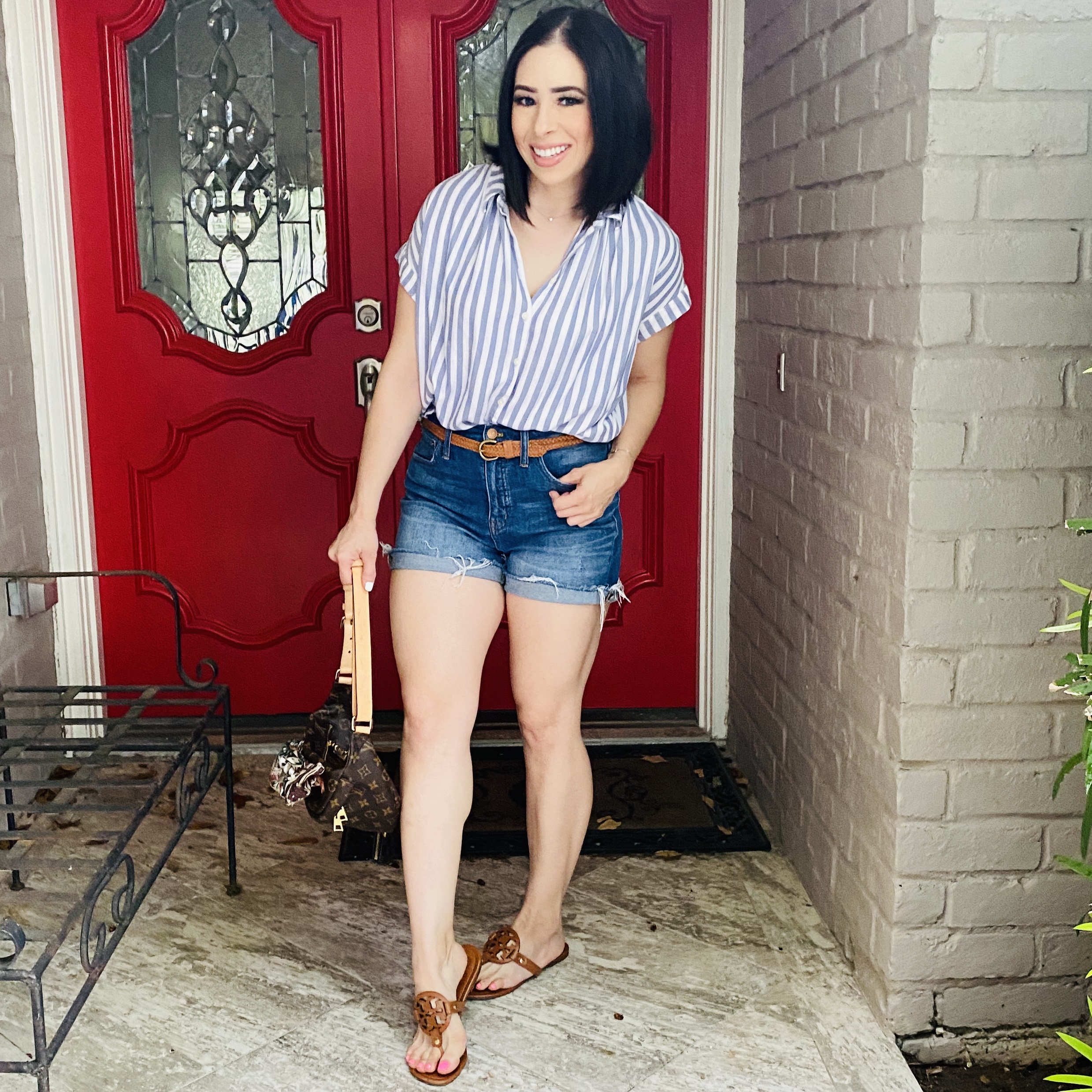Jean shorts and on sale button down shirt